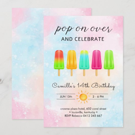 Invitation Crème glacée Popsicle (Devant / Derrière)