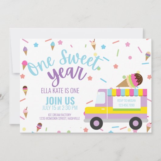 Invitation Crème glacée Premier anniversaire Baby Giry Party (Devant)