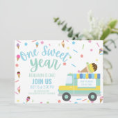 Invitation Crème glacée premier anniversaire frères jumeaux (Debout devant)