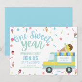 Invitation Crème glacée premier anniversaire frères jumeaux (Devant / Derrière)