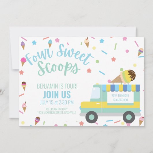 Invitation Crème glacée Quatrième 4e anniversaire frères jume (Devant)