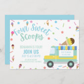 Invitation Crème glacée Quatrième 4e anniversaire frères jume (Devant / Derrière)