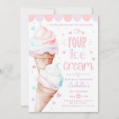 Invitation Crème glacée rose pastel 4e anniversaire (Devant)