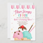 Invitation Crème glacée rose trois boules de plaisir annivers (Devant)