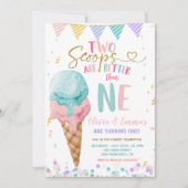 Invitation Crème glacée Scoop Twin Girls Anniversaire (Devant)