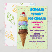 Invitation Crème Glacée Scream FOUR, 4e Anniversaire  (Devant / Derrière)