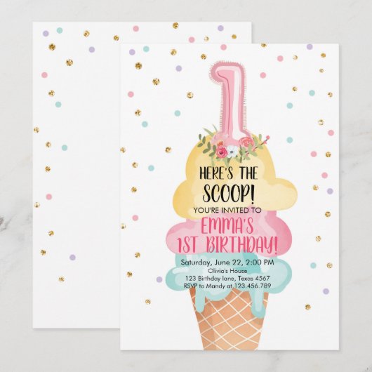 Invitation Crème glacée sociale Voici la Scoop premier annive (Devant / Derrière)