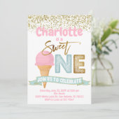 Invitation Crème glacée sucré Un or arrose 1er anniversaire (Debout devant)
