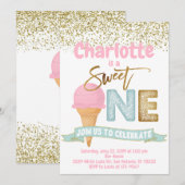 Invitation Crème glacée sucré Un or arrose 1er anniversaire (Devant / Derrière)