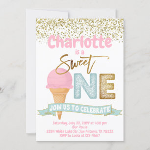 Invitation Crème glacée sucré Un or arrose 1er anniversaire
