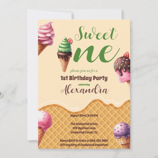 Invitation Crème glacée sucré un premier anniversaire (Devant)