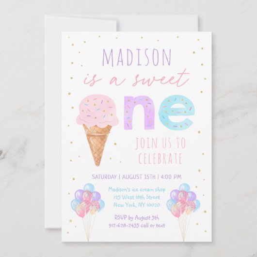 Invitation Crème glacée sucré un premier anniversaire (Devant)