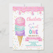 Invitation Crème glacée sucrée Un 1er anniversaire de fête Pi (Devant)