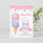 Invitation Crème glacée sucrée Un 1er anniversaire de fête Pi (Debout devant)