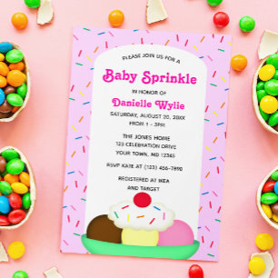 Invitation Crème glacée Sundae avec arroses Pink Baby Sprinkl