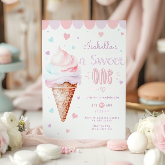 Invitation Crème glacée Sweet One 1er anniversaire fête