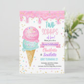 Invitation Crème glacée Twins Fille Anniversaire Pink violet (Debout devant)