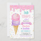 Invitation Crème glacée Twins Fille Anniversaire Pink violet (Devant)