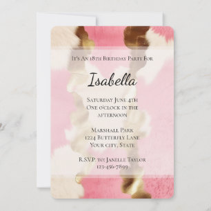 Invitation Crème Glam Or Rose Cowgirl Cuir de Vache Anniversa