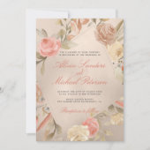 Invitation Crème glam Peach Classy Coral Gold Rose Mariage (Devant)