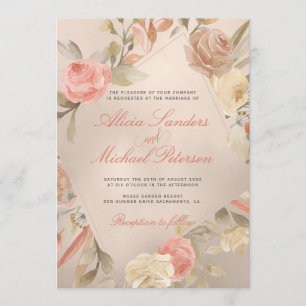 Invitation Crème glam Peach Classy Coral Gold Rose Mariage