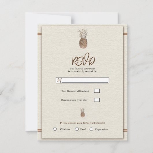 Invitation Crème Gold Brown Ananas Mariage minimal RSVP (Devant)