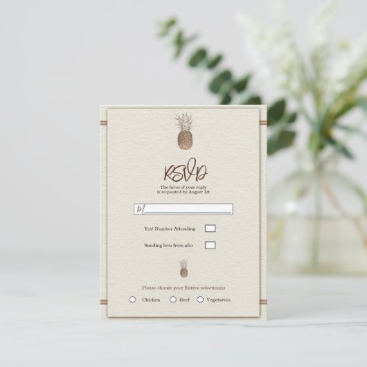 Invitation Crème Gold Brown Ananas Mariage minimal RSVP (Debout devant)