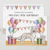 Invitation Crème Golden Retriever Chien coloré Anniversaire (Devant / Derrière)