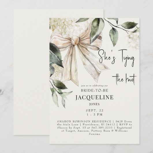 Invitation Crème Hydrangea à Nœud Papillon Mariage Shower (Devant / Derrière)
