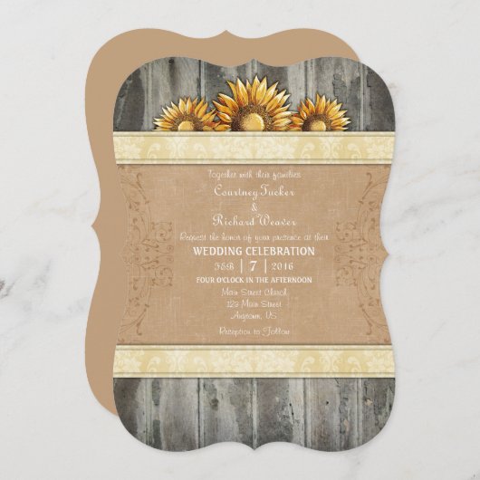 Invitation Crème Ivoire Brown Tournesol Rustique Mariage Invi (Devant / Derrière)