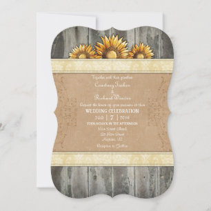 Invitation Crème Ivoire Brown Tournesol Rustique Mariage Invi