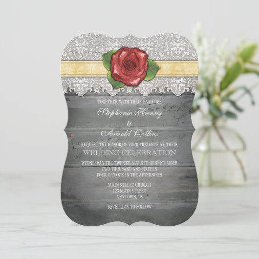 Invitation Crème Ivoire Gris Rustique Bois Rose Mariage Invit (Debout devant)