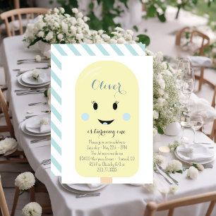 Invitation Crème jaune bleu glacée cône Scoop fête d'annivers