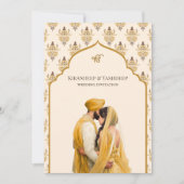 Invitation Crème jaune moutarde Ikat Anand Karaj Sikh Mariage (Devant)