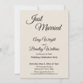 Invitation Crème "Just Married" Réception Simple, Élégante (Devant)