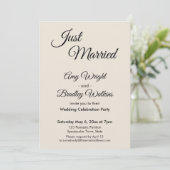 Invitation Crème "Just Married" Réception Simple, Élégante (Debout devant)