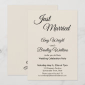 Invitation Crème "Just Married" Réception Simple et Élégante (Devant / Derrière)