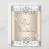 Invitation Crème Mariage Argent Coeurs Diamants Blancs (Devant)