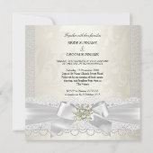 Invitation Crème mariage Blanc Pearl Lace Damask Diamond (Dos)