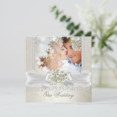 Invitation Crème mariage blanc perle dentelle Damask Diamond  (Debout devant)