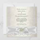 Invitation Crème mariage blanc perle dentelle Damask Diamond  (Dos)