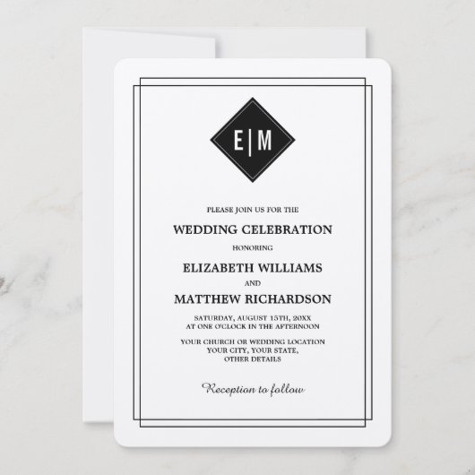 Invitation Crème | Mariage de modèle floral noir (Devant)