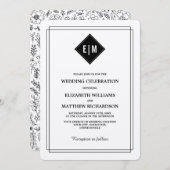 Invitation Crème | Mariage de modèle floral noir (Devant / Derrière)