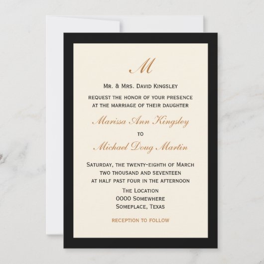 Invitation Crème Mariage simple et peu coûteuse avec noir (Devant)
