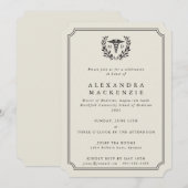 Invitation Crème MD Caducée + Couronne de Laurier Diplômé de (Devant / Derrière)