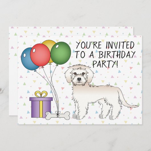 Invitation Crème Mini Goldendoodle mignon dessin animé chien (Devant / Derrière)