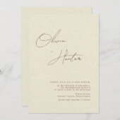 Invitation Crème minimaliste Faux Linen Mariage (Devant / Derrière)