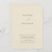 Invitation Crème minimaliste Faux Linen Mariage (Devant / Derrière)