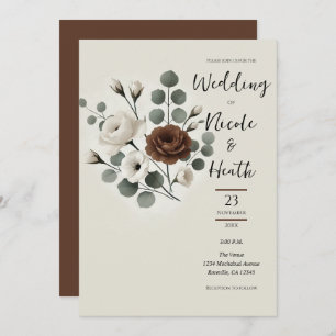Invitation Crème Mocha blanche Mariage Floral moderne