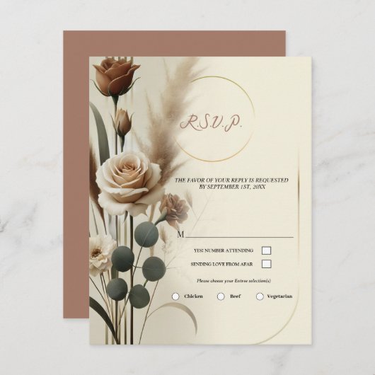 Invitation Crème & Mocha Géométrique Mariage Floral RSVP (Devant / Derrière)
